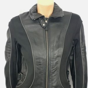 Harley Davidson Womens Small Black Embroidered Genuine Leather Riding Jacket